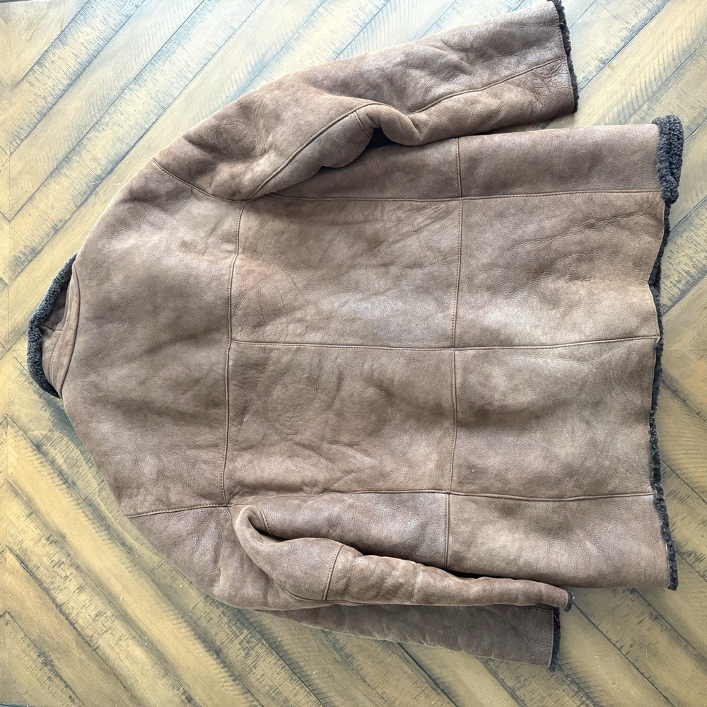 Johnston & Murphy Brown Leather Coat Sheep's Wool Lining Size Large - Picture 6 of 11